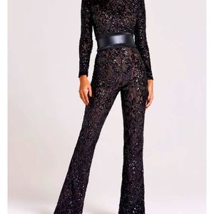 NADINE MERABI Black Sequin Jumpsuit